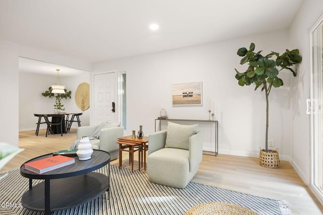 sitting room with light hardwood / wood-style flooring