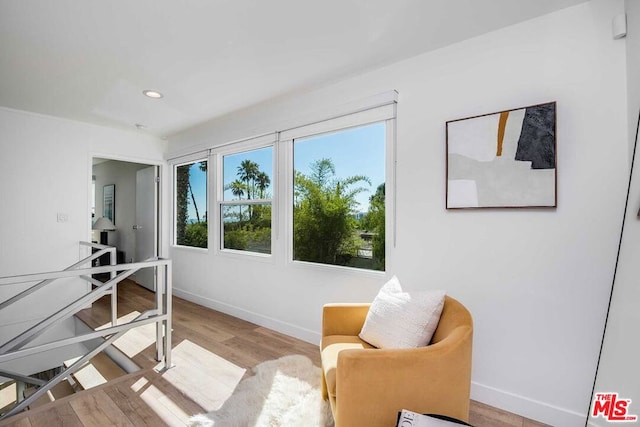 sitting room featuring light hardwood / wood-style floors