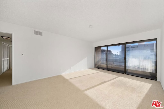 carpeted spare room with a textured ceiling