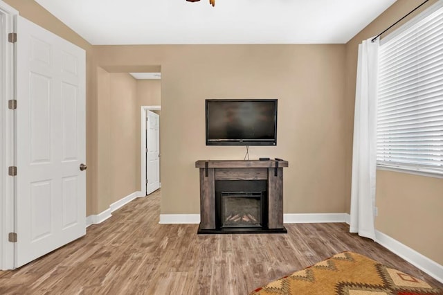 unfurnished living room with light hardwood / wood-style flooring