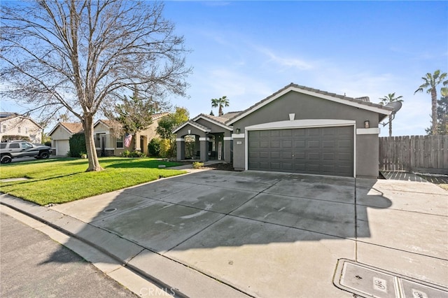 single story home with a front lawn and a garage