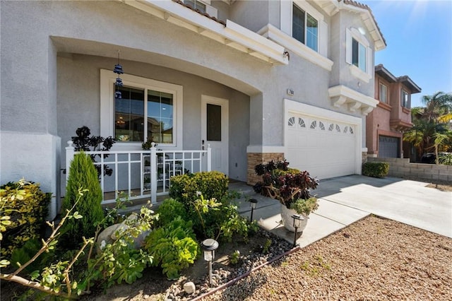 exterior space with a garage