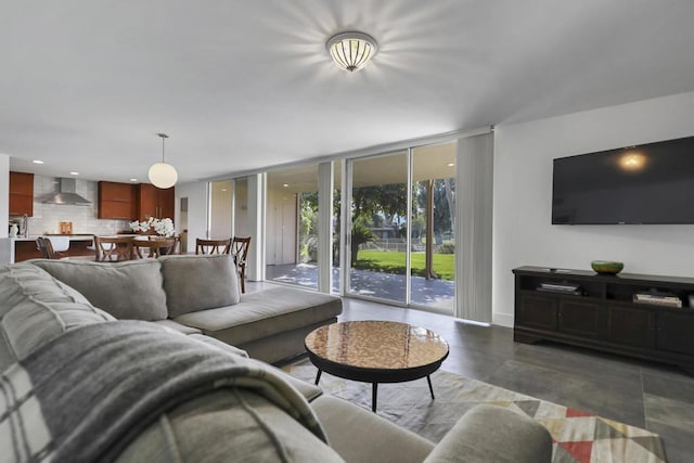 living room with a wall of windows