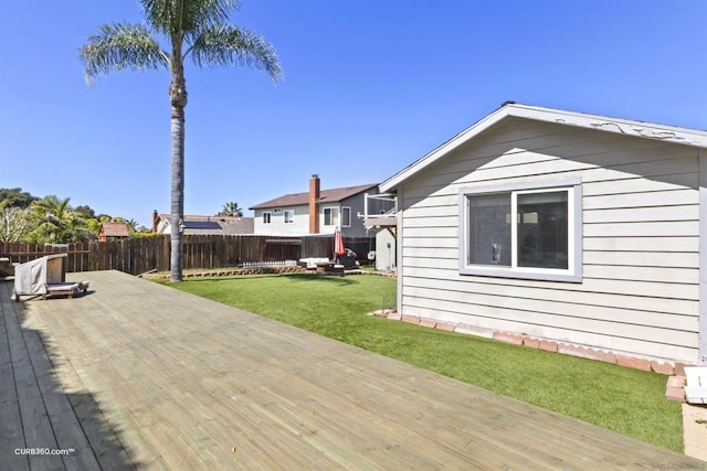 wooden terrace featuring a lawn