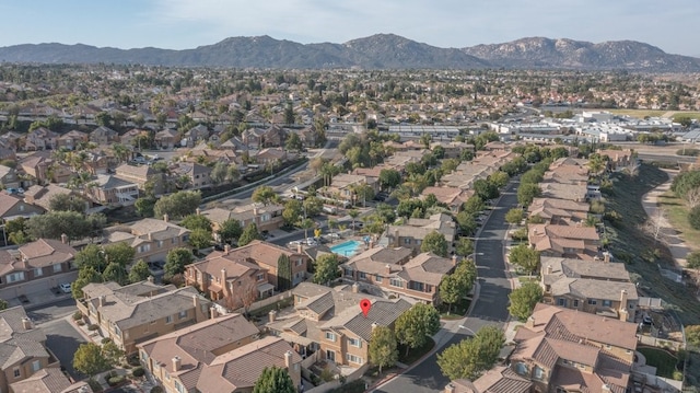 drone / aerial view featuring a mountain view