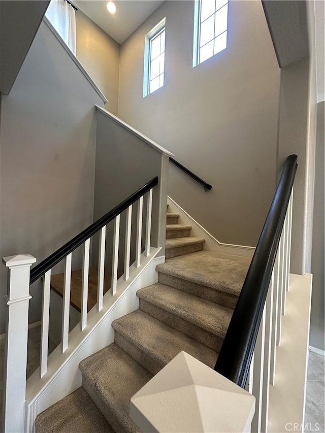 stairs with a high ceiling