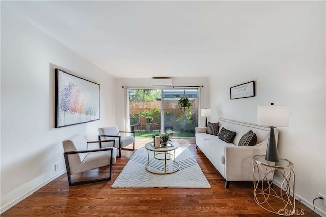 living room featuring dark wood-type flooring