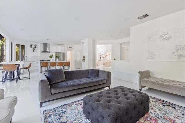 view of tiled living room