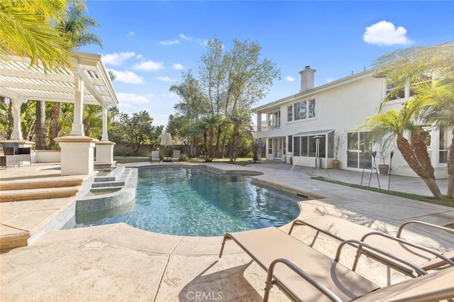 view of swimming pool with a pergola and a patio area