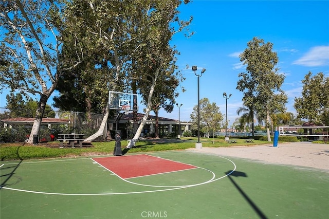 view of basketball court with volleyball court