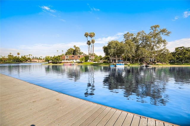 view of dock with a water view