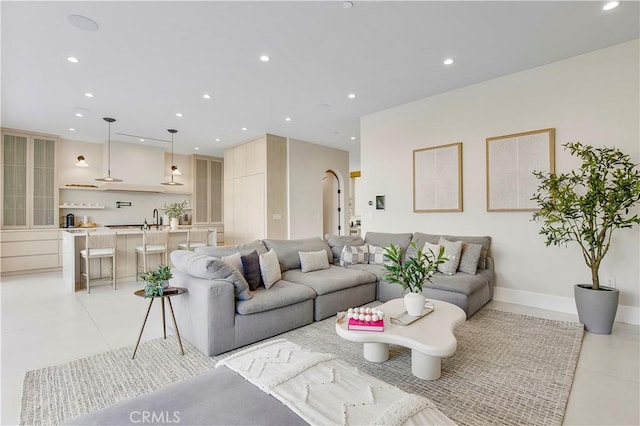 view of tiled living room