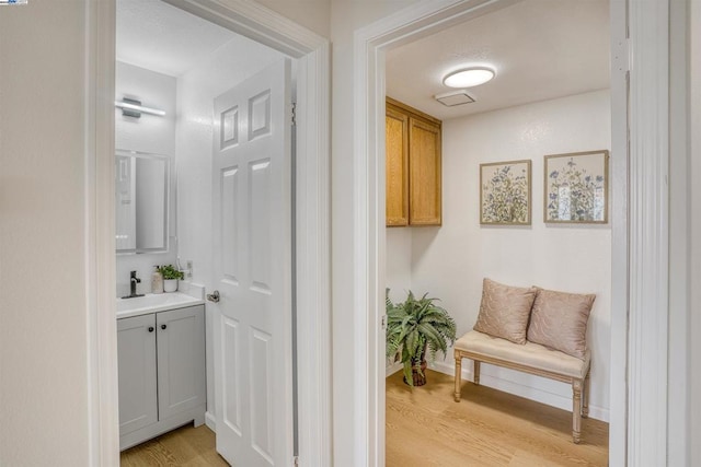 hall featuring light wood-type flooring and sink