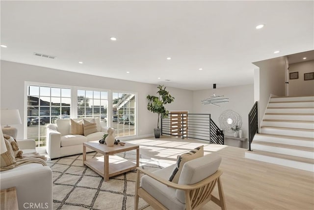 living room featuring light wood-type flooring