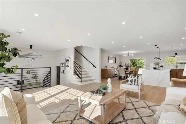 living room featuring light hardwood / wood-style floors