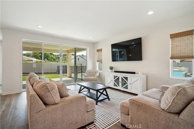 living room with hardwood / wood-style floors