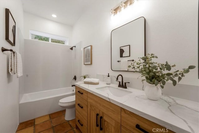 full bathroom with vanity, shower / washtub combination, and toilet