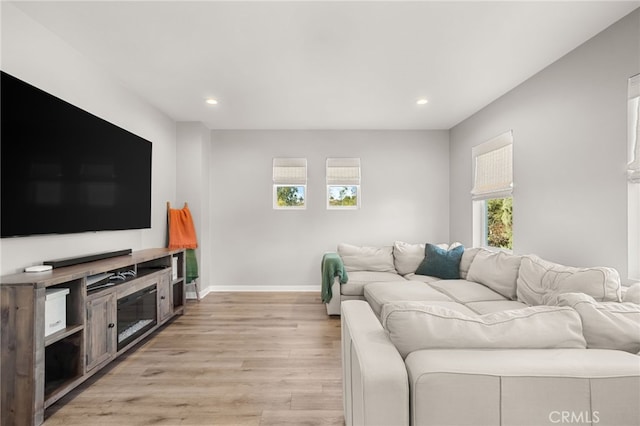 living room with light hardwood / wood-style floors