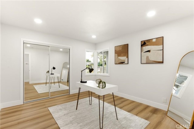 home office featuring hardwood / wood-style flooring