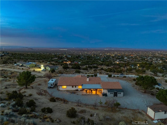 view of aerial view at dusk