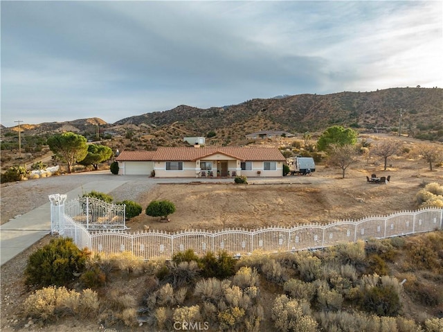 exterior space featuring a mountain view