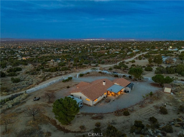 view of aerial view at dusk