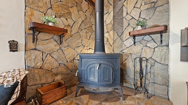 room details with a wood stove