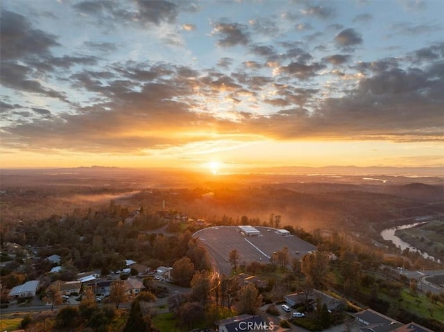 view of aerial view at dusk