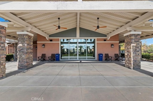 view of patio featuring a ceiling fan