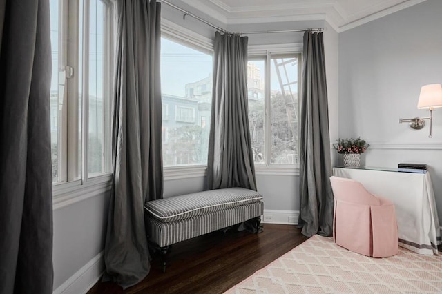 sitting room featuring crown molding and hardwood / wood-style floors