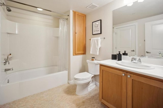 full bathroom with vanity, toilet, and shower / bath combo with shower curtain