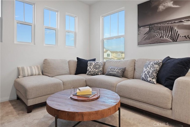 living room featuring light colored carpet