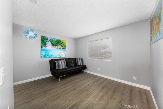 sitting room featuring dark hardwood / wood-style floors and a textured ceiling