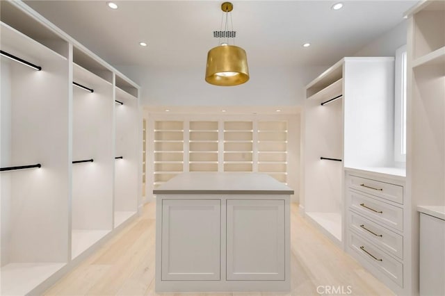 walk in closet with light wood-type flooring