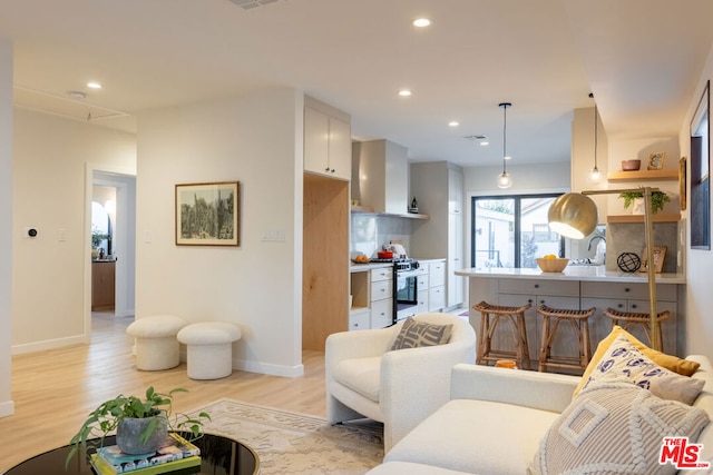 living room with light wood-type flooring