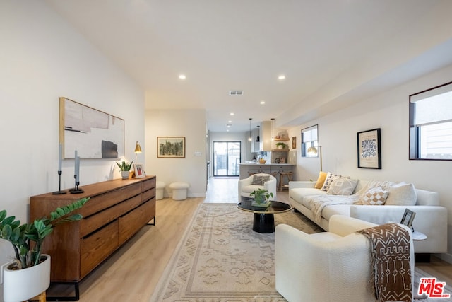 living room with light wood-type flooring