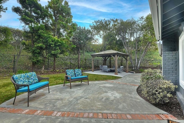 view of patio / terrace featuring a gazebo and outdoor lounge area