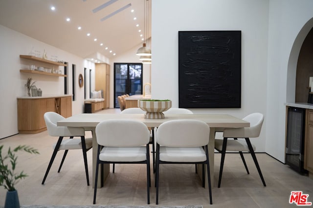 dining space featuring beverage cooler