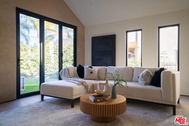 living room with vaulted ceiling