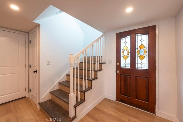 entryway with light wood-type flooring