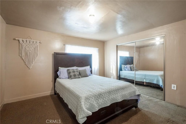 bedroom featuring carpet and a closet