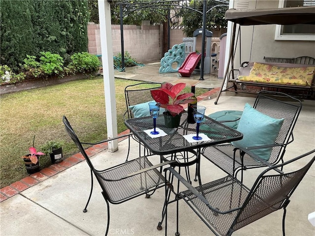 view of patio / terrace featuring a playground