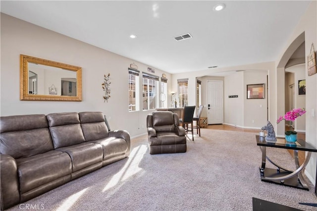 living room with carpet floors