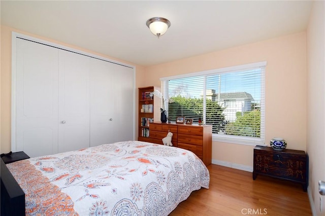 bedroom featuring hardwood / wood-style flooring and a closet