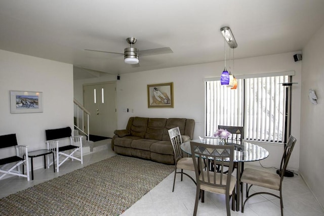 living room featuring ceiling fan