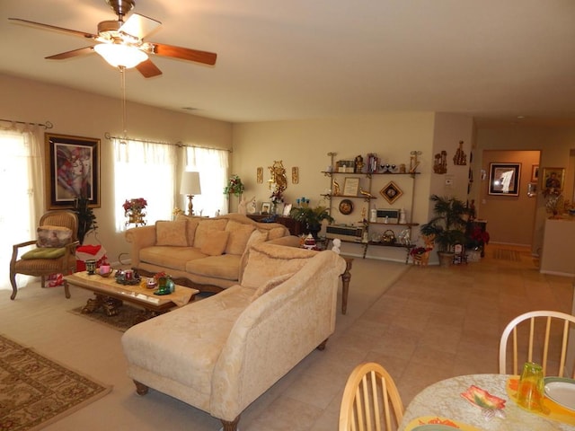 living room with ceiling fan