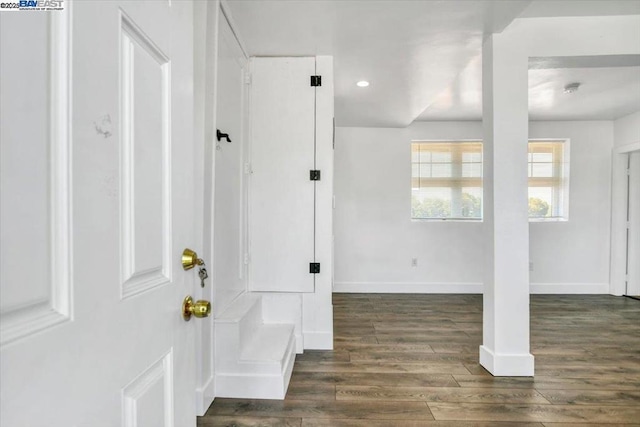 entryway featuring dark wood-type flooring