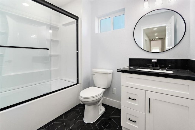 full bathroom with toilet, vanity, and shower / bath combination with glass door