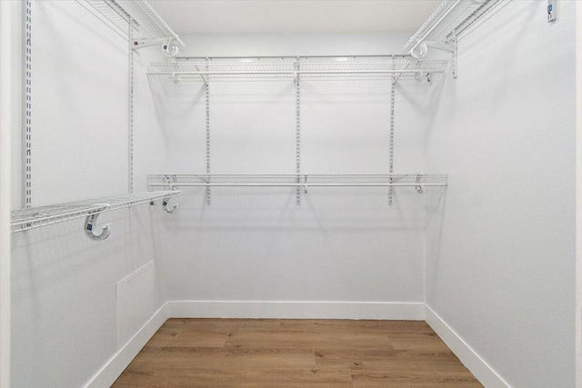 walk in closet with wood-type flooring