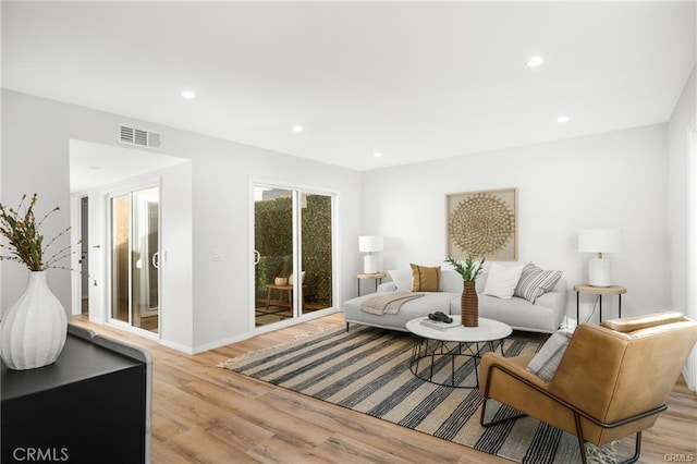 living room with light wood-type flooring